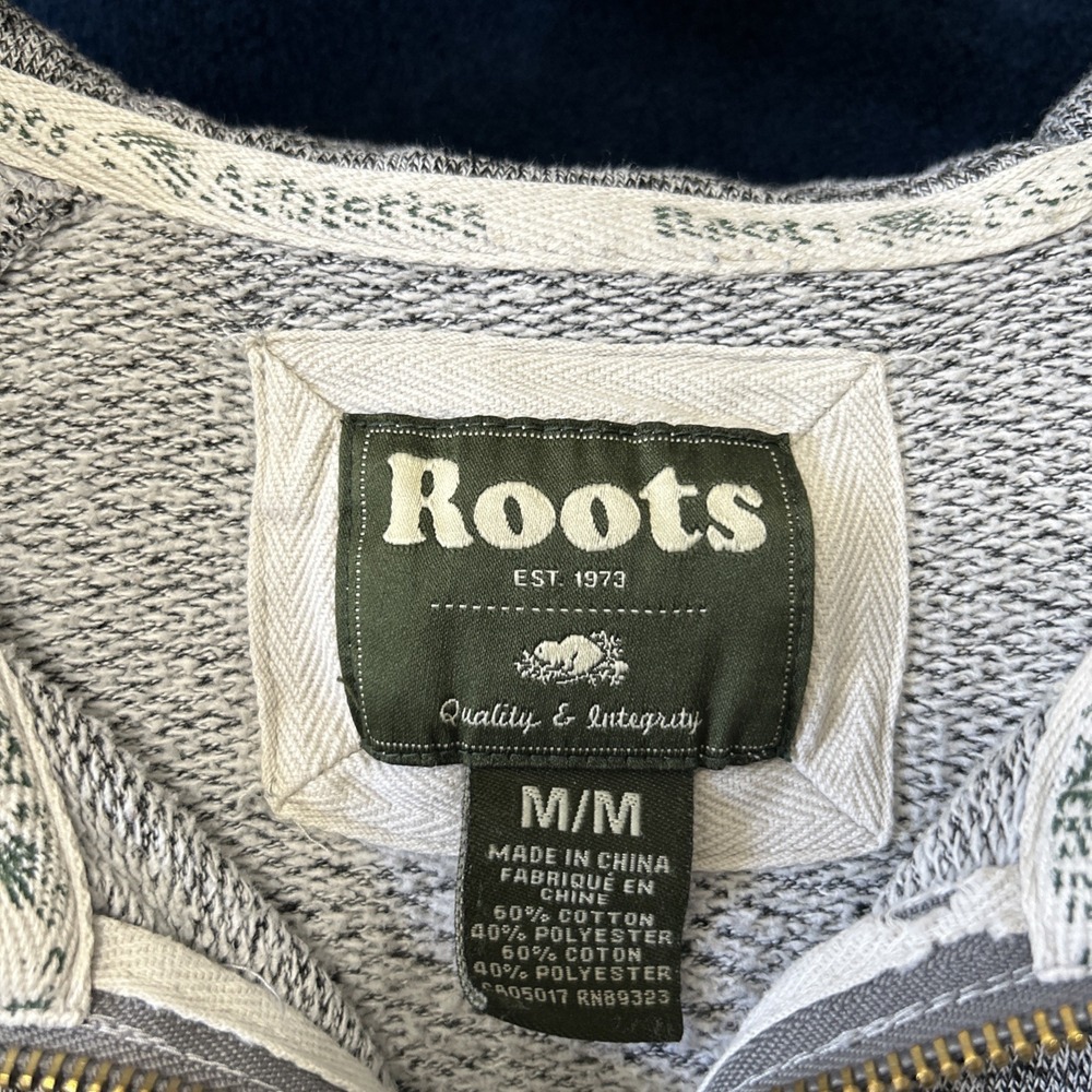 Roots Canada Womens Hooded Sweatshirt Size M Full Zip Gray Spellout Letters Y2K - Picture 7 of 15